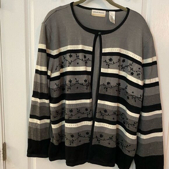 Vintage Alfred Dunner 2X Striped Beaded Floral Sweater (2-in-1) EUC - Picture 1 of 11